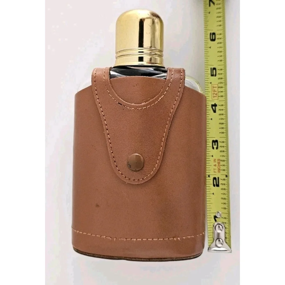 Vintage Flask With Leather Case Retro Classy Whiskey Brandy Topgrain Cowhide
